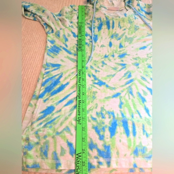 BELLE BY KIM GRAVEL BLUE & GREEN TIE-DYED HOODIE SHIRT WITH POCKETS. SIZE LARGE. - Picture 6 of 9